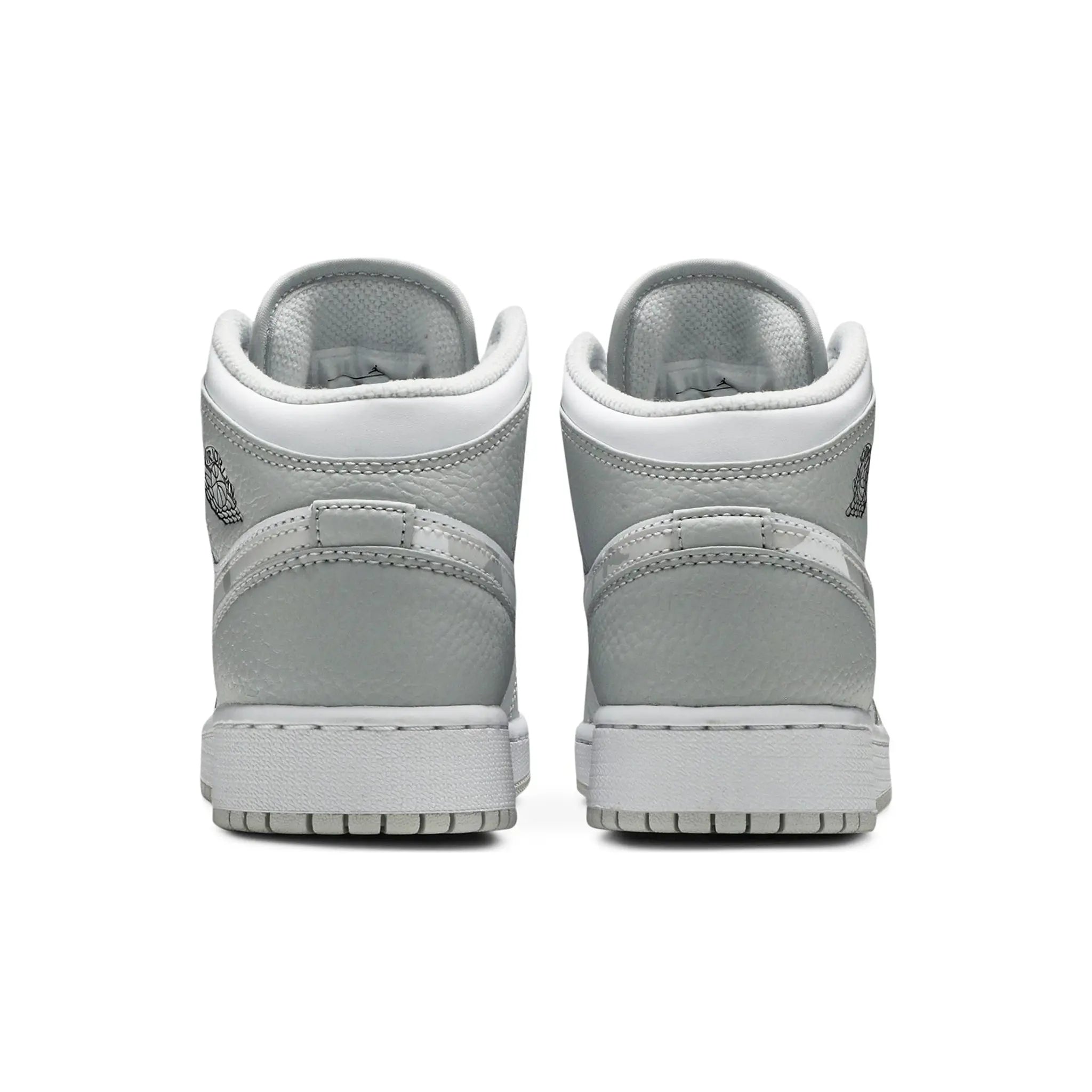 Back view of Air Jordan 1 Mid Grey Camo (GS) DD3235-100